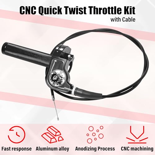 Universal CNC Quick Twist Throttle Kit with Cable for 7/8" Bars - Fits CRF50 70 110 125 230 250, KLX, XR, Pit & Dirt Bike, ATV, Mini Bike (CT200U) (Style - A, Black) - color: Black, style: Style - A