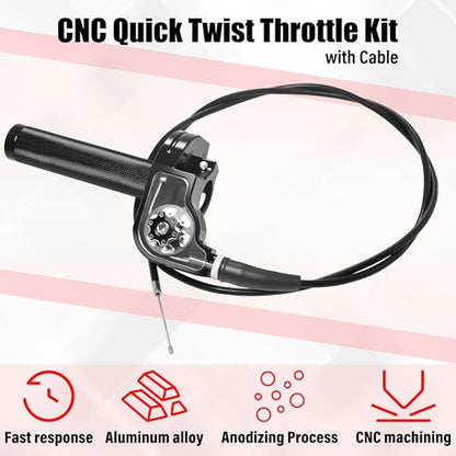 Universal CNC Quick Twist Throttle Kit with Cable for 7/8" Bars - Fits CRF50 70 110 125 230 250, KLX, XR, Pit & Dirt Bike, ATV, Mini Bike (CT200U) (Style - A, Black) - color: Black, style: Style - A