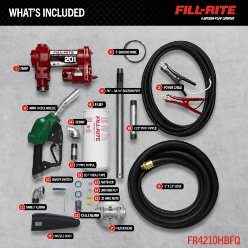 Fill-Rite FR4210HBFQ 12V 20 GPM Fuel Transfer Pump with Standard Filter Package - Gasoline, Diesel, Kerosene, Ethanol Blends, Methanol Blends & Biodiesel - style: Large Filter Package & Green Hi-Flow Nozzle