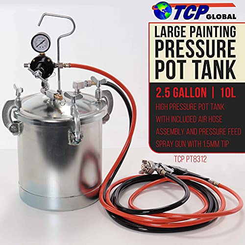 TCP Global 2.5 Gallon (10 Liter) Heavy Duty Steel Pressure Pot Paint Tank - size: 2-1/2 Gallon with Gun