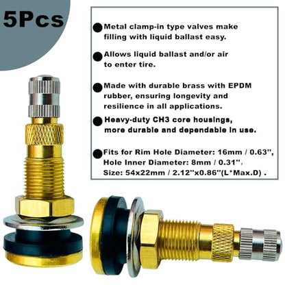 TR618A Tire Valve Stems,Tubeless Air Liquid Tractor Valve Stems for Tubeless Tires, Industrial Agricultural Wheels, Clamp-in Tire Valve Stems (Pack of 5) - size: TR618A-5pcs