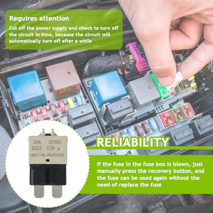 25A DC 12V-32V Manual Reset Circuit Breaker ATC/ATO Low Profile T3 Mini Blade Fuses Breakers for Car Trucks Marine Boat RV Solar and More,2 Pack - style: E39-ATC/ATO-Manual Reset
