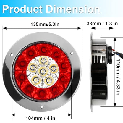 LIGBT 2Pcs 4 Inch Red White LED Round Trailer Tail Lights and Reverse Lights 16LEDs IP67 Waterproof Red Stop Turn Tail Lights and White Backup Lights Kit for Boat Trailer Truck RV - color: Red&White 2pcs