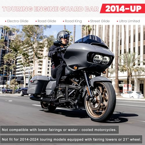 Crash Bar Compatible with Harley Davidson Touring Models 2014-2026, Black Engine Guard Bar for Street Glide Road Glide Road King Electra Glide - size: Crash Bar 2014-later