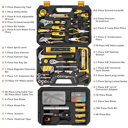 328 Piece Tool Kit for Home,Hand Repair Tool Set,Toolbox Storage Case with Drawer,General Household/Auto Tool Kit,Perfect for Homeowner, DIY, Handyman - color: Black and yellow