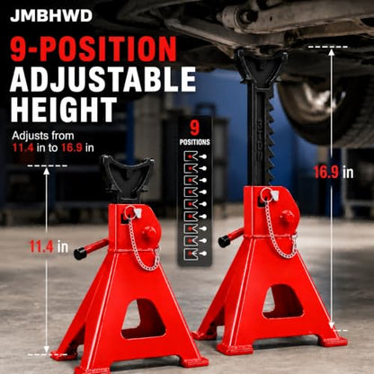 Jack Stands 3 Ton Jack Stand with Double Pin Locking, Safety Stands for Home Garage Vehicle Repair Mens Tools for Car, 1 Pair, Red - color: Red