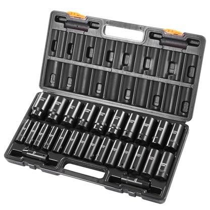VEVOR 1/2" Drive Impact Socket Set, 26 Piece, Metric 10 to 36 mm - size: 1/2" 26 PCS