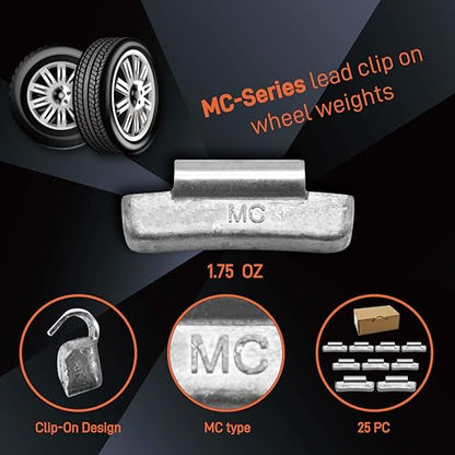 MC Type 1.75oz Wheel Weights Lead Clip on 25Pcs/Box Fits Alloy Rim - size: MC-1.75 Oz