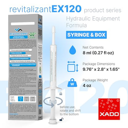 XADO Power Steering Fluid Oil Additive EX120 - Metal Repair Conditioner and Revitalizant for Steering Wheel Booster and Hydraulic Equipment - Protective Fluid Treatment from Wear (Syringe, 8 ml)