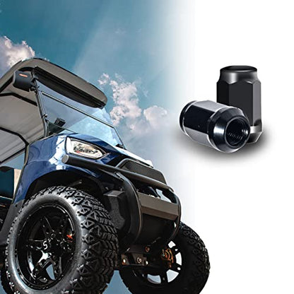 Golf Cart Wheel Lug Nuts Standard 1/2"-20 for EZGO & Club Car (16 Pack) Black