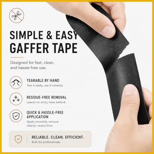 Gaffer Tape 2 Inch x 1 Pack Black Gaffing Tapes, Heavy Duty No Residue - color: Black, size: 1.88 inch