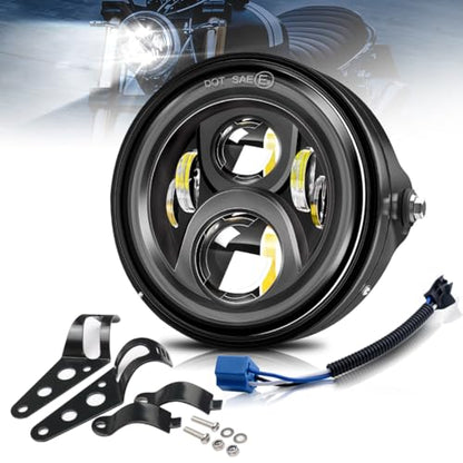 7" inch LED Motorcycle Headlight Round With Housing Bucket Hi/Low Beam LED Headlamp Assem with Mounting Bracket fit 1.37" to 1.69" Fork Tube Motorcycle for H-arley Yamaha Honda Suzuki Kawasaki - size: 7 Inch LED Motorcycle Headlight Hi/Low Beam