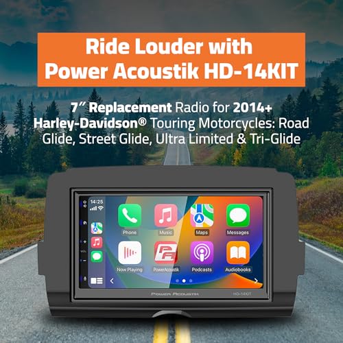 Power Acoustik HD-14KIT 7” Replacement Motorcycle Head Unit for 2014+ Harley-Davidson Touring Motorcycles, Wireless Apple Carplay & Android Auto, Touchscreen with Bluetooth and Handlebar Control