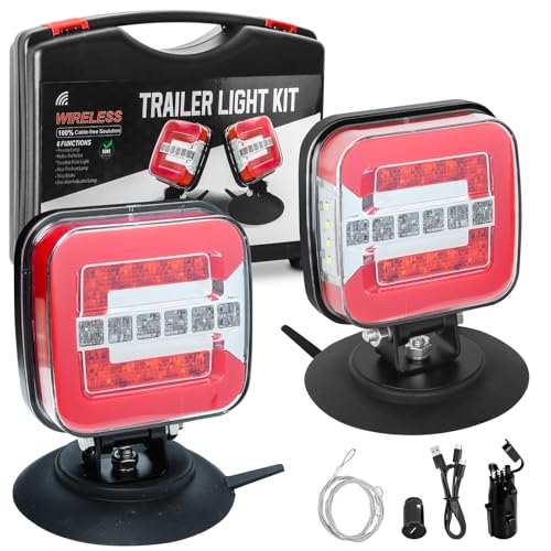Wireless Trailer Lights Magnetic，Rechargeable LED Towing Tail Lights Universal Turn/Brake/Reverse/License Plate Lights for Trucks, Trailers, RVs, Boats, UTV, ATV - 4-Pin & 7-Pin Plug Compatible