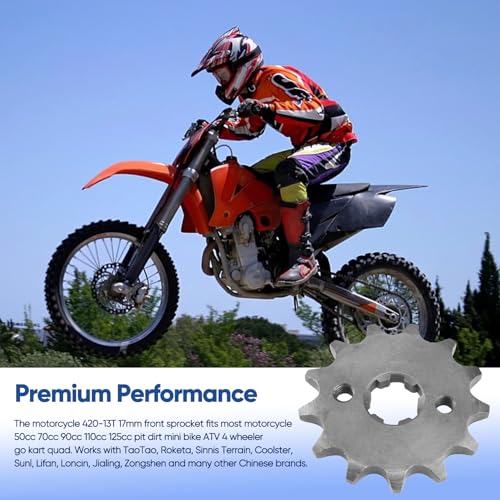 Motorcycle 420-13T Front Sprocket 17mm for 50cc 70cc 90cc 110cc 125cc 140cc15cc 160cc TaoTao Loncin Lifan Zongshen Roketa Coolster Sunl Chinese ATV Quad Dirt Pit Mini Bike Go Kart Sprocket - color: 420-13T