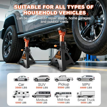 6 Ton (13,200 LBs) Jack Stands with Crossbars,Double Pin Locking,Rubber Cover,Large Foot Base,15"-22" Adjustable Height,Heavy Duty Car Jack Stands,Lifting Bus,RV,SUV,MPV,Pickup Truck,2 Pack - color: orange-upgraded, size: 6ton Load Capacity