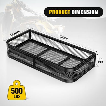 Nilight ATV Front Cargo Basket, 17" W x 36" L x 6.3" H Racks and Baskets with Steel Mesh Frame, Heavy Duty ATV Storage Cargo Box Attachments for Luggage Carrier - color: ATV Front Cargo Basket