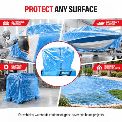 MAXIFILM 16ft x 350ft Roll of Blue Overspray Paintable Masking Plastic Sheeting -8 Micron, 0.3 Mil, Protective Masking Film Cover, Auto Painting, Cover Cloth Home Walls Furniture (1, 16ft x 350ft)