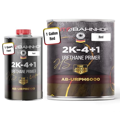 AB-URPH6000 2K 4:1 Urethane Primer-Red & AB-URPH6100 Fast Hardener Kit – High Build, Quick Drying, Professional Auto Body & Industrial Coating – 1 Gallon Primer + 1 Quart Hardener - color: Red Urethane Primer And Fast Hardener
