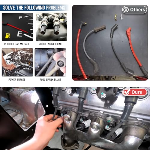 Spark Plug Wire Set for GM LS3/LS4/LS7/LT Engines 9070C Extreme 9000 Ceramic Spark Plug Boot Ignition Wire/Cable Kit