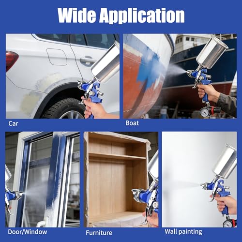 HVLP Spray Gun 1.4/1.7/2.0/2.5/3.0mm Kit with 1000cc Aluminum Cup - color: blue