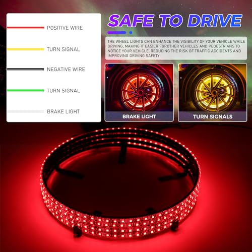 DREAMIZER 4PCS 17.5inch RGBW LED Wheel Ring Lights Kit with Remote and APP Control Dream Colors Neon Wheel Rim Lights with Turn Signal and Braking Function,Music Sync Mode for Car ATV UTV Golf Cart - size: 17.5inch