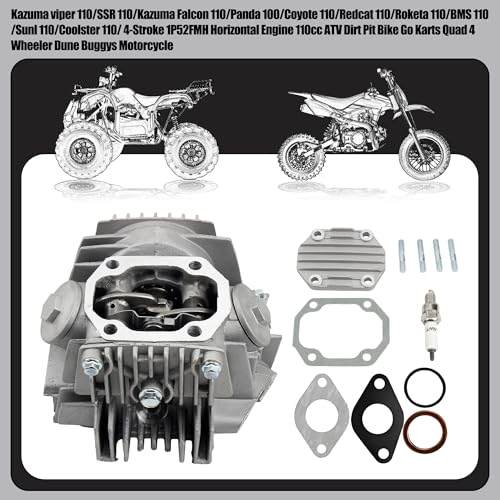 52.4mm Cylinder Head Assembly with Spark Plug and Gaskets for 4-Stroke 1P52FMH Horizontal Engine 110cc ATV Dirt Pit Bike Go Karts Quad 4 Wheeler Dune Buggys Motorcycle - color: Cylinder Head Assembly