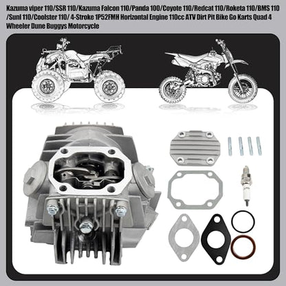 52.4mm Cylinder Head Assembly with Spark Plug and Gaskets for 4-Stroke 1P52FMH Horizontal Engine 110cc ATV Dirt Pit Bike Go Karts Quad 4 Wheeler Dune Buggys Motorcycle - color: Cylinder Head Assembly