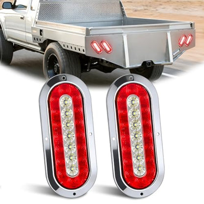 Nilight Trailer Tail Lights 2PCS 6Inch Oval 23LED Red White Chrome - color: 2Pcs Red White Screws 23Led Lights