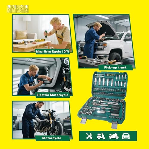 108-Piece Mechanics Tool Kits, CR-V Socket & Driver Set with Case - All-Purpose for Auto Repair & Home DIY