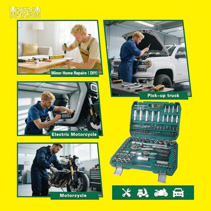 108-Piece Mechanics Tool Kits, CR-V Socket & Driver Set with Case - All-Purpose for Auto Repair & Home DIY