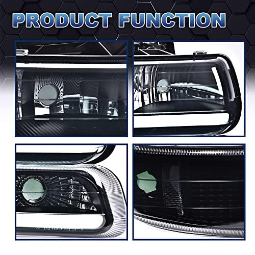 G-PLUS LED DRL Headlights, Compatible with 1999-2002 Chevy Silverado/2001-2002 Silverado 1500HD 2500HD/00-06 Tahoe Suburban 1500 2500, Bumper Headlamps, 2Pcs Smoky (Left+Right) - size: [LED Black] 1999-2002 Silverado