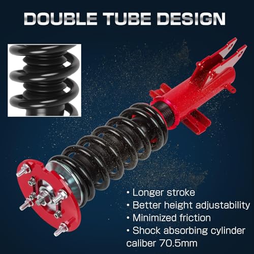 Upgrade Adjustable Coilovers Compatible with Ford Mustang 2005-2014 High Poundage Coil Spring Absorber Struts Suspension Lowering Kit Red - color: Red