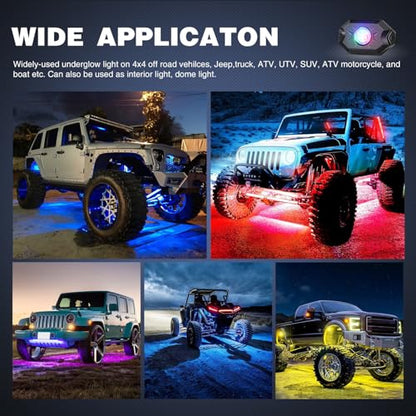 Nilight RGB LED Rock Lights Kit 4PCS Bluetooth App Control Multicolor - color: RGB 3LED w/Magnetic base, size: 4 Pods