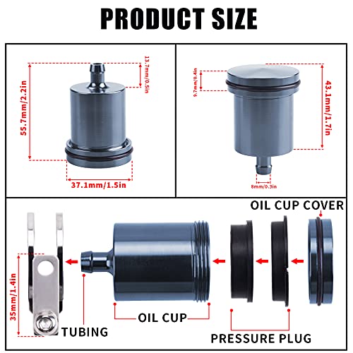 Universal Motorcycle Aluminum Brake Fluid Reservoir Oil Cup Fit For Yamaha Kawasaki Honda Suzuki BMW and more (Grey) - color: gray