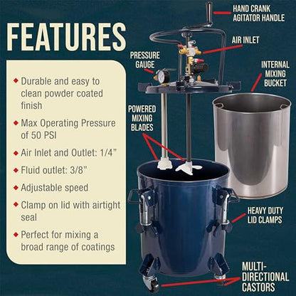TCP Global 5 Gallon (20 Liter) Heavy Duty Steel Pressure Pot Paint Tank - size: 5 Gallon Hand Crank