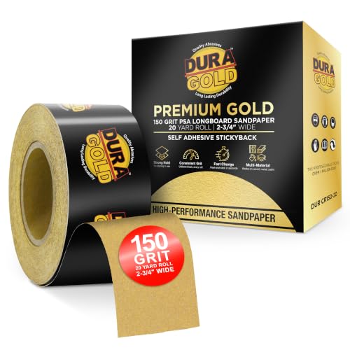 Dura-Gold Gold PSA Longboard Sandpaper, 150 Grit, 20 Yard Roll, 2-3/4" Wide - size: 150-Grit