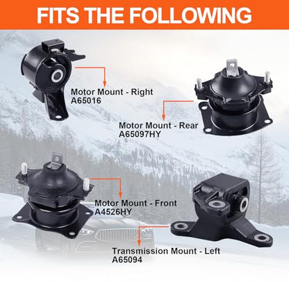 Engine Motor Mount Set & Trans Mount Compatible with Acura MDX/ZDX 2010-2013 V6 3.7L 4PCS, Replacement for A4526HY A65016 A65097HY A65094 - size: MDX/ZDX 10-13 3.7L