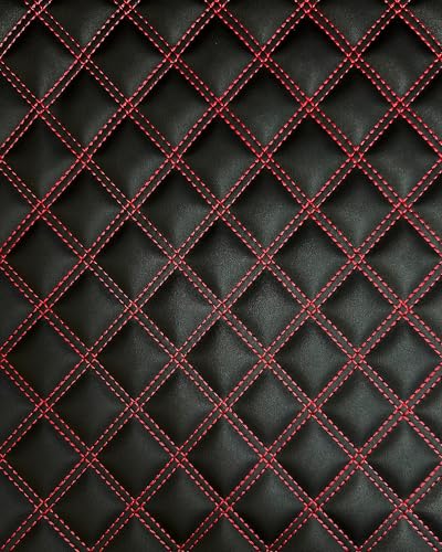 Vinyl Quilted Foam Fabric with 3/8" Foam Backing Upholstery Headliner Auto Seats Door Panels Trunk /58"W/Continuous Yard/FABRIC EMPIRE (Black Red Stitching, HQ Double Stitched Diamond 1 5/8"x3 1/2") - color: Black With Hq Red Thread, size: Double Stitch D