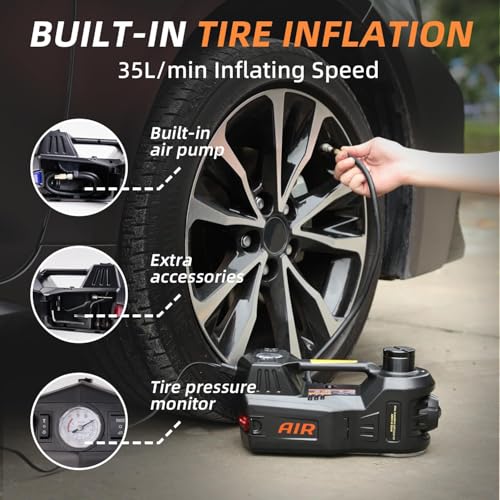 STANDTALL Electric Car Jack 5 Ton 12V Hydraulic Jack, Built-in Inflator - color: Black