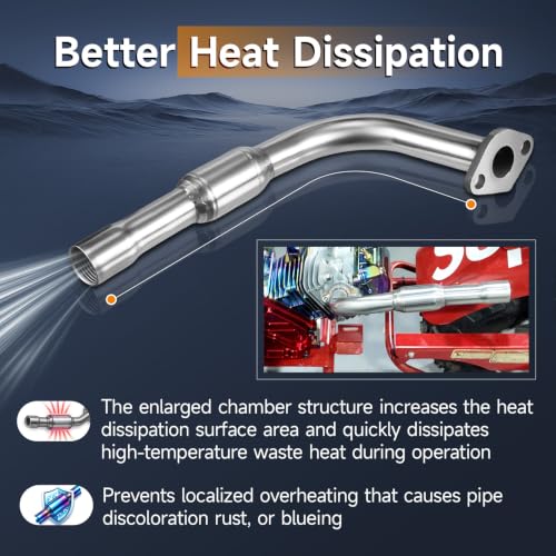 Upgraded Stainless Steel Polished Exhaust Pipe For Predator 212cc 196cc - color: Silver