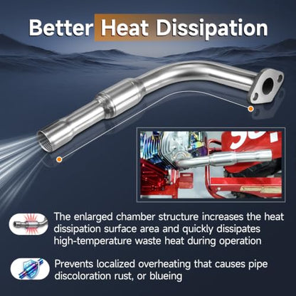 Upgraded Stainless Steel Polished Exhaust Pipe For Predator 212cc 196cc - color: Silver