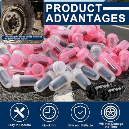 60 Pcs Tire Repair Rubber Nail, Tire Repair Nail Tire Repair Rubber Screws Fast Tool Self-Service Tire Repair Nail Vacuum Tire Repair Rubber Nail, Suitable for Car Motorcycle Jeep Tire Puncture Repair - color: 60 Pcs