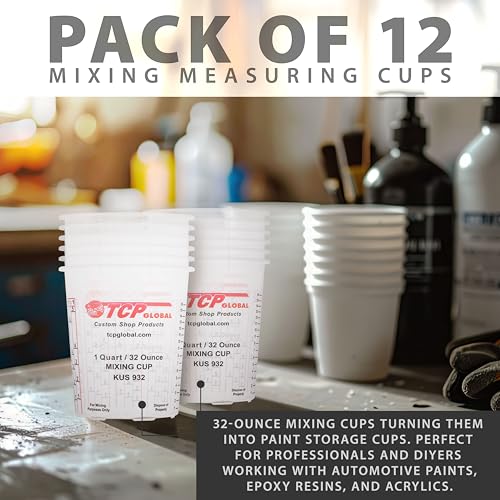 Custom Shop Paint Mixing Cups, 32-Ounce, 12 Pack, Plastic Measuring Cups - style: 12 Cups