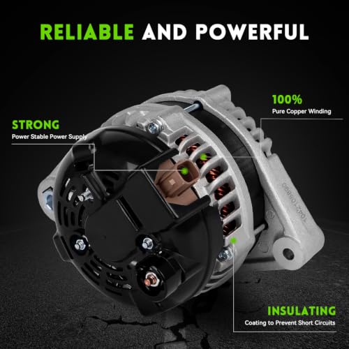 11390N New Alternator Replacement for 2.4L Honda Accord 2008-2012, Acura TSX 2009 2010 2011 2012 2013 2014, 130A, 12V, 7-Groove Pulley, 11390, 1042105890, 12870 - size: 11390N