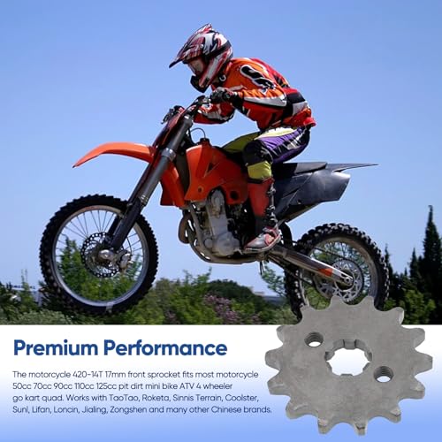 420 14T 17mm Motorcycle Front Engine Sprocket fits for 50cc 70cc 90cc 110cc 125cc 140cc 160cc Z50 CT70 Pit Dirt Mini Bikes Go Kart Trail Roketa Sunl Lifan Chinese Quad ATVs 4 Wheeler Moped - color: 420-14T