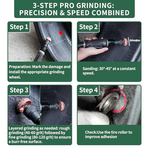 Low Speed Air Tire Buffer, Tire Buffer Full Kit Repair Polish Patch Tools with Tungsten Steel 42 mm 55mm Grinder Heads, Inner Liner Wheel Tire Polish Tire Buffing Scrapper Roller - size: Original