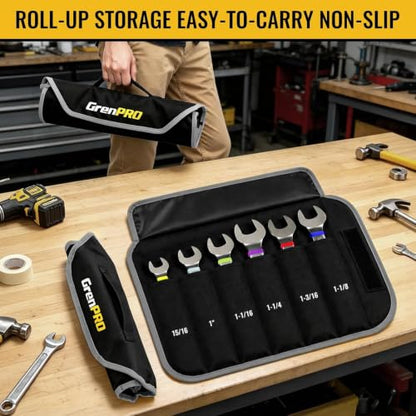 GRENPRO 15/16"-1-1/4" Large SAE Wrench Set, Combination Open End Tool Sets - style: SAE Nickel Wrench Set Large
