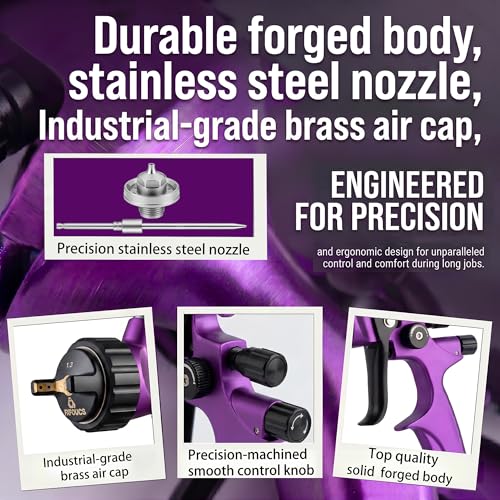 HVLP Air Spray Gun Kit 1.3mm, Professional Automotive Paint Sprayer - color: Purple-blk, size: 1.3mm