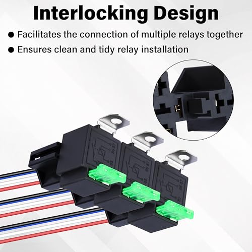 Sixzoo 3 PCS 4 Pin 12V Relay Socket, 30A Fuse Relay Switch Harness Set